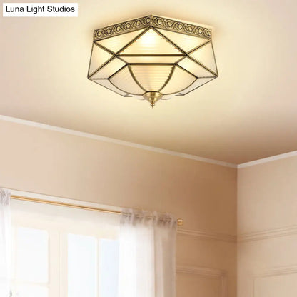 DecorBites™ DecorBites™ Brass Colonial Beveled Flush Mount Ceiling Light with Opaline Glass - Ideal for Bedroom - 4 Bulbs