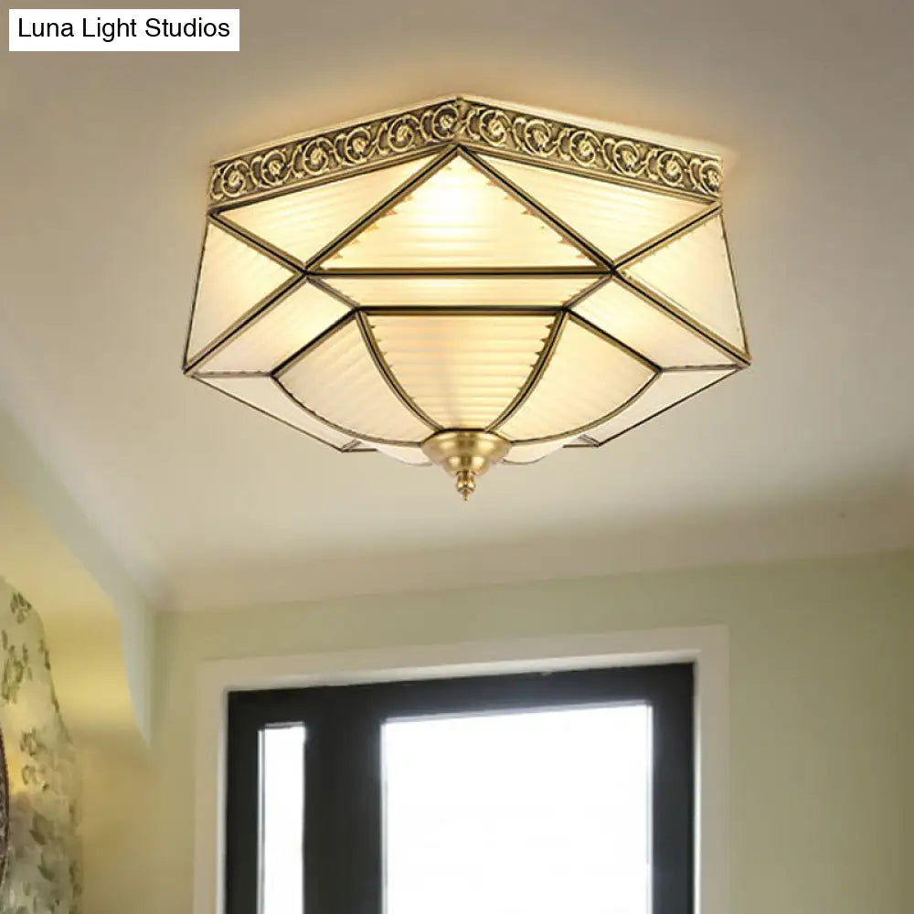 DecorBites™ DecorBites™ Brass Colonial Beveled Flush Mount Ceiling Light with Opaline Glass - Ideal for Bedroom - 4 Bulbs