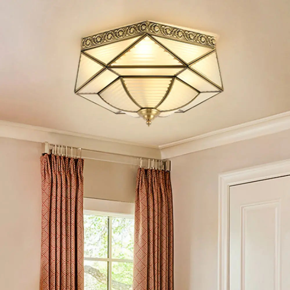 DecorBites™ DecorBites™ Brass Colonial Beveled Flush Mount Ceiling Light with Opaline Glass - Ideal for Bedroom - 4 Bulbs