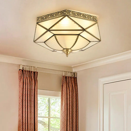 DecorBites™ DecorBites™ Brass Colonial Beveled Flush Mount Ceiling Light with Opaline Glass - Ideal for Bedroom - 4 Bulbs