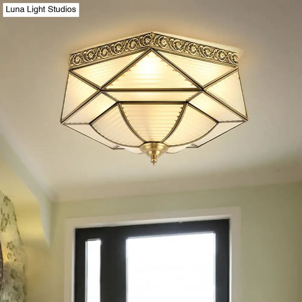 DecorBites™ DecorBites™ Brass Colonial Beveled Flush Mount Ceiling Light with Opaline Glass - Ideal for Bedroom - 4 Bulbs