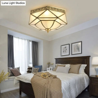 DecorBites™ DecorBites™ Brass Colonial Beveled Flush Mount Ceiling Light with Opaline Glass - Ideal for Bedroom - 4 Bulbs