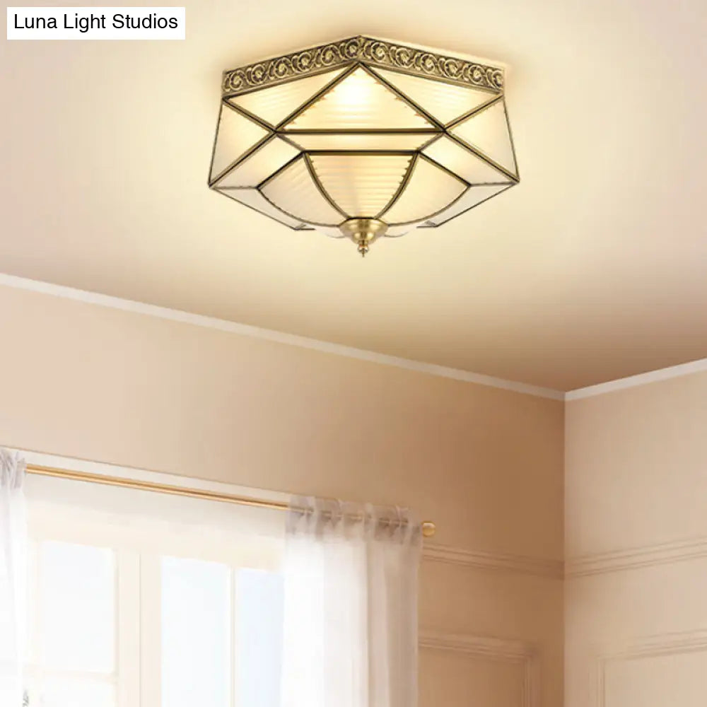 DecorBites™ DecorBites™ Brass Colonial Beveled Flush Mount Ceiling Light with Opaline Glass - Ideal for Bedroom - 4 Bulbs