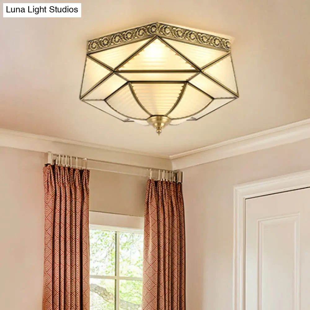 DecorBites™ DecorBites™ Brass Colonial Beveled Flush Mount Ceiling Light with Opaline Glass - Ideal for Bedroom - 4 Bulbs
