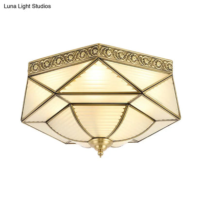 DecorBites™ DecorBites™ Brass Colonial Beveled Flush Mount Ceiling Light with Opaline Glass - Ideal for Bedroom - 4 Bulbs
