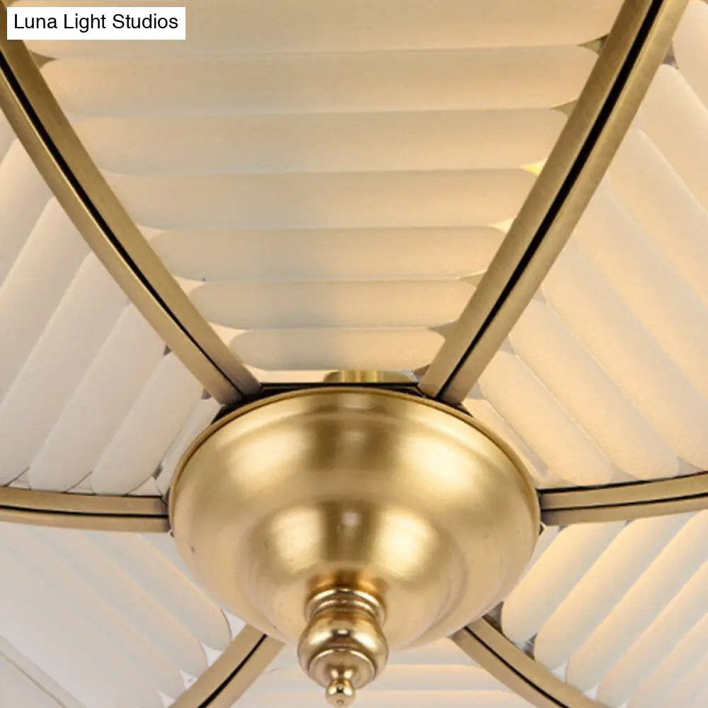 DecorBites™ DecorBites™ Brass Colonial Beveled Flush Mount Ceiling Light with Opaline Glass - Ideal for Bedroom - 4 Bulbs