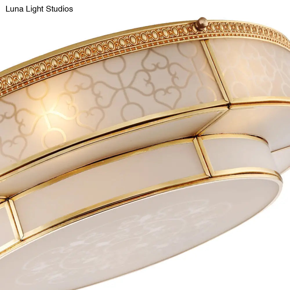 DecorBites™ Brass Colonial Round Ceiling Mount Light Fixture - 3 Bulbs Round Semi Flush Chandelier with Milky Glass for Living Room