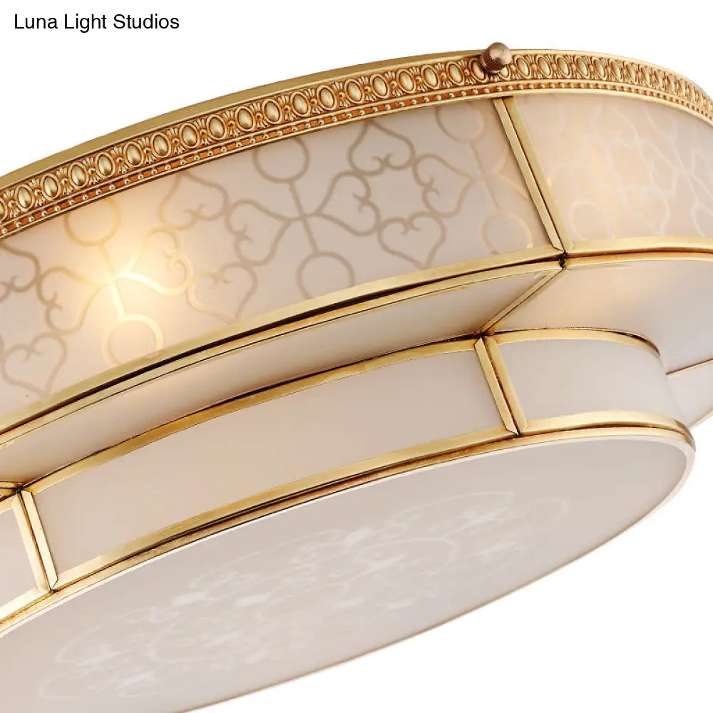 DecorBites™ Brass Colonial Round Ceiling Mount Light Fixture - 3 Bulbs Round Semi Flush Chandelier with Milky Glass for Living Room