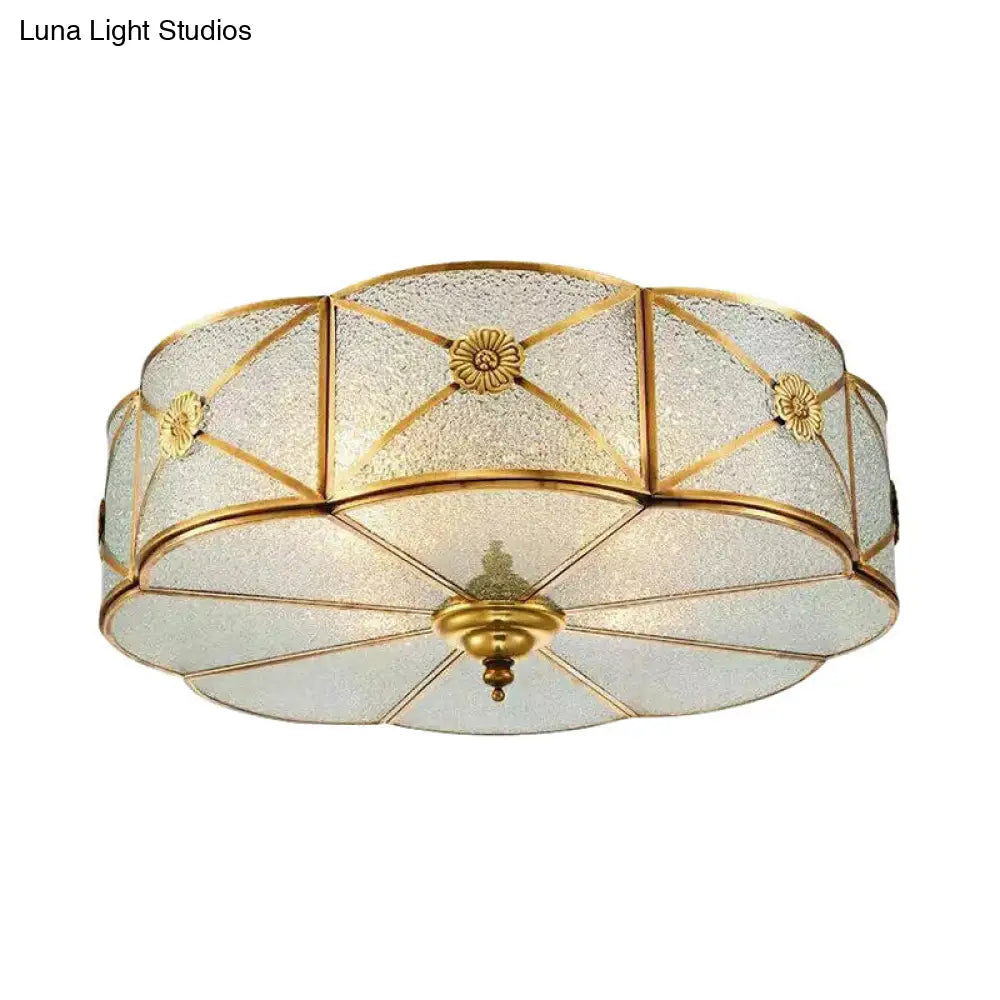 DecorBites™ DecorBites™ Brass Colonial Scallop Ceiling Light - Bedroom Chandelier with Seeded Glass, Flush Mount - 3/4/6 Bulbs