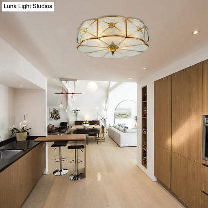 DecorBites™ DecorBites™ Brass Colonial Scallop Ceiling Light - Bedroom Chandelier with Seeded Glass, Flush Mount - 3/4/6 Bulbs