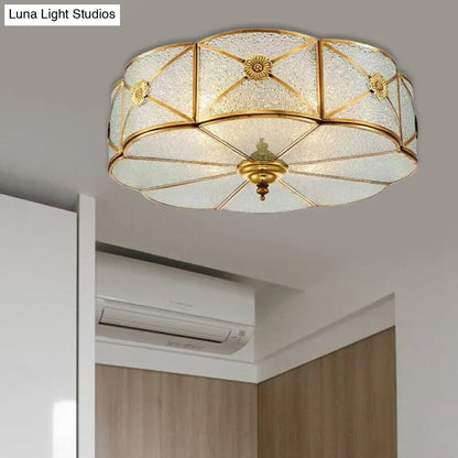 DecorBites™ DecorBites™ Brass Colonial Scallop Ceiling Light - Bedroom Chandelier with Seeded Glass, Flush Mount - 3/4/6 Bulbs