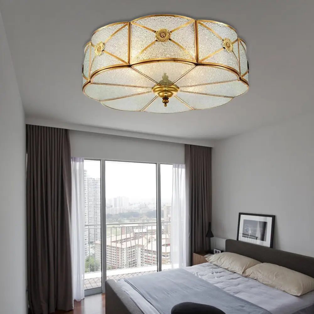 DecorBites™ DecorBites™ Brass Colonial Scallop Ceiling Light - Bedroom Chandelier with Seeded Glass, Flush Mount - 3/4/6 Bulbs
