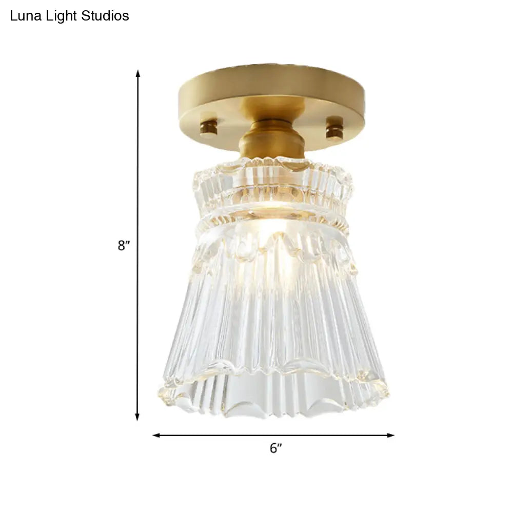 DecorBites™ DecorBites™ Brass Cone Ceiling Light: Industrial Semi Flush Mount with Clear Textured Glass for Living Room