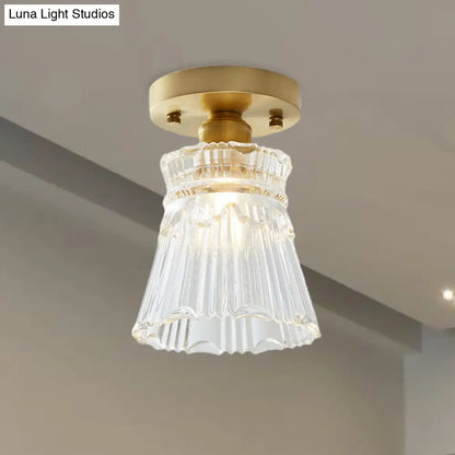 DecorBites™ DecorBites™ Brass Cone Ceiling Light: Industrial Semi Flush Mount with Clear Textured Glass for Living Room