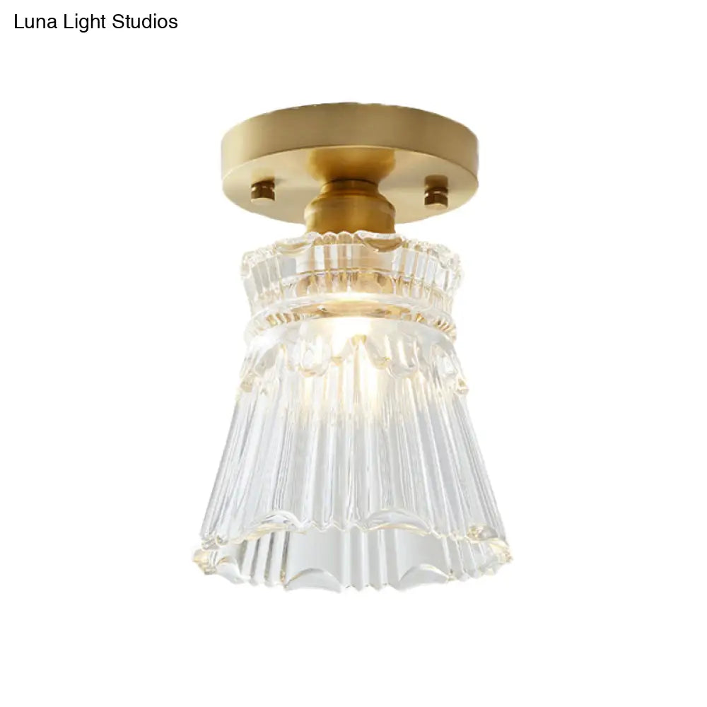 DecorBites™ DecorBites™ Brass Cone Ceiling Light: Industrial Semi Flush Mount with Clear Textured Glass for Living Room