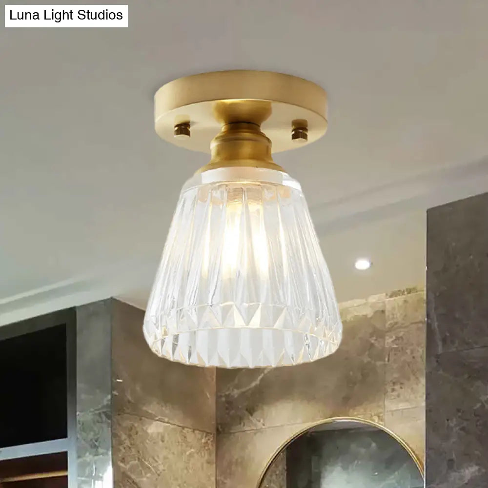 DecorBites™ DecorBites™ Brass Cone Ceiling Light: Industrial Semi Flush Mount with Clear Textured Glass for Living Room