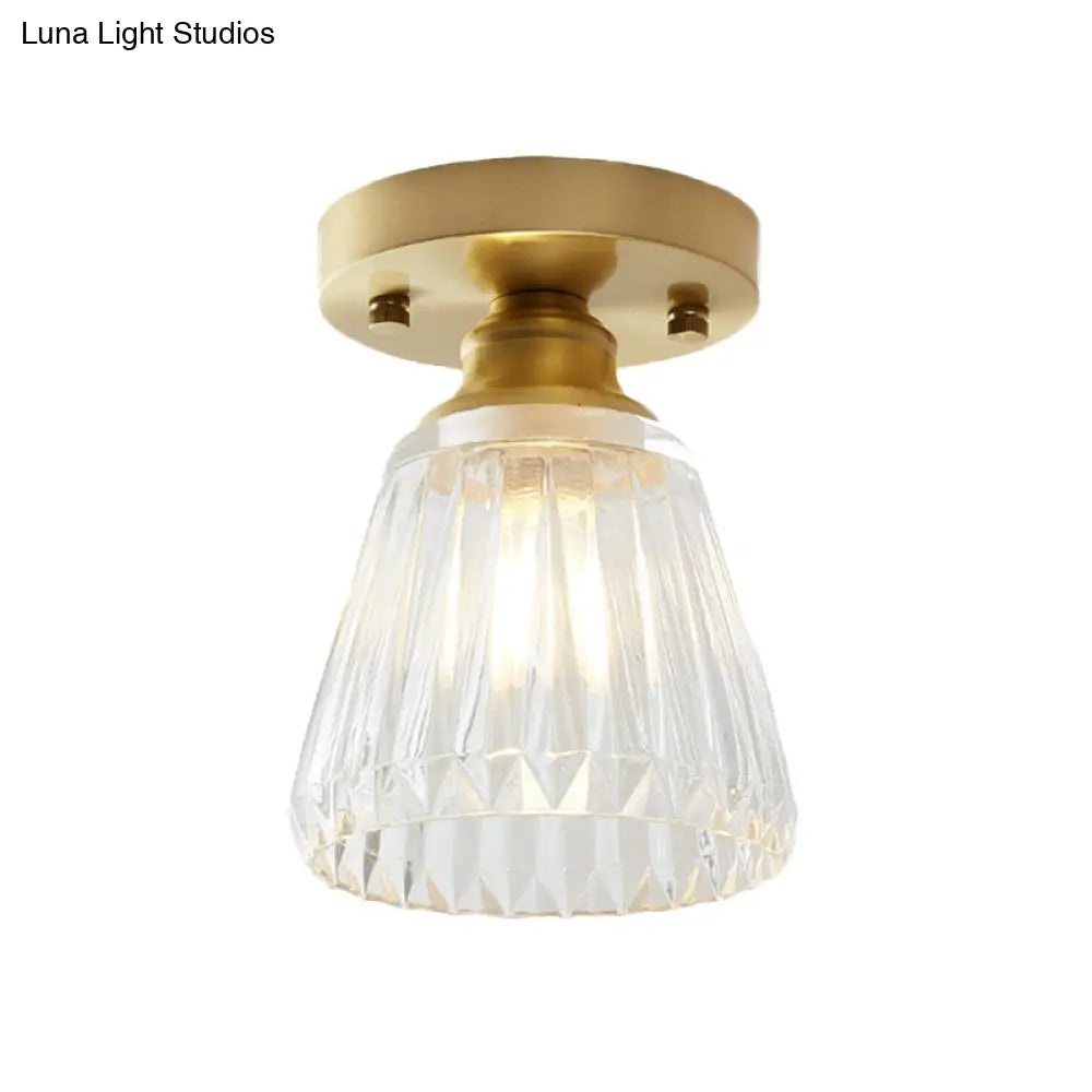 DecorBites™ DecorBites™ Brass Cone Ceiling Light: Industrial Semi Flush Mount with Clear Textured Glass for Living Room