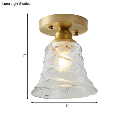 DecorBites™ DecorBites™ Brass Cone Ceiling Light: Industrial Semi Flush Mount with Clear Textured Glass for Living Room