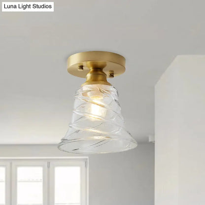 DecorBites™ DecorBites™ Brass Cone Ceiling Light: Industrial Semi Flush Mount with Clear Textured Glass for Living Room