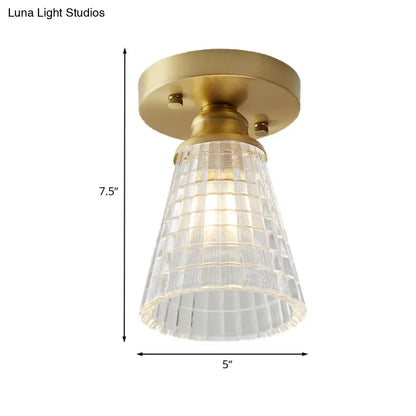 DecorBites™ DecorBites™ Brass Cone Ceiling Light: Industrial Semi Flush Mount with Clear Textured Glass for Living Room
