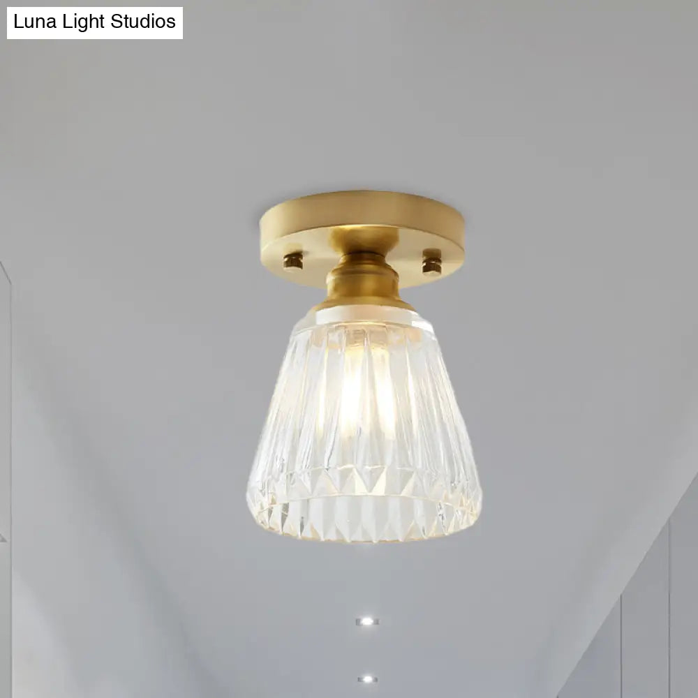 DecorBites™ DecorBites™ Brass Cone Ceiling Light: Industrial Semi Flush Mount with Clear Textured Glass for Living Room