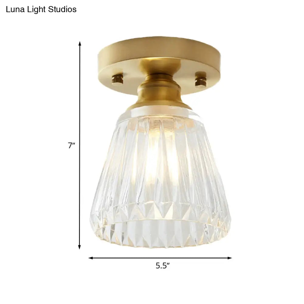 DecorBites™ DecorBites™ Brass Cone Ceiling Light: Industrial Semi Flush Mount with Clear Textured Glass for Living Room