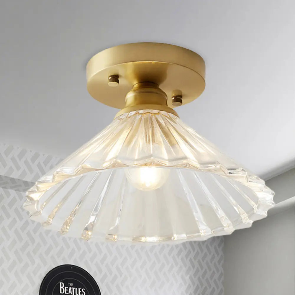 DecorBites™ DecorBites™ Brass Cone Ceiling Light: Industrial Semi Flush Mount with Clear Textured Glass for Living Room