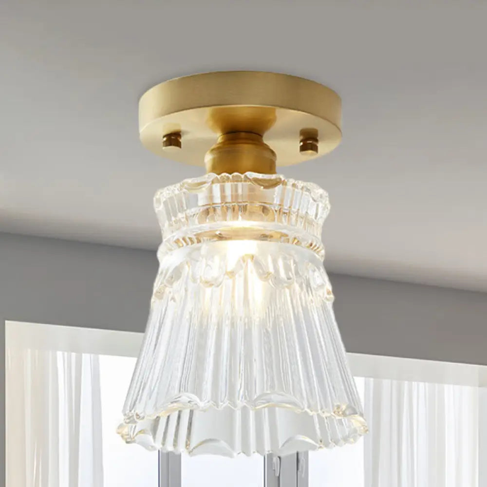 DecorBites™ DecorBites™ Brass Cone Ceiling Light: Industrial Semi Flush Mount with Clear Textured Glass for Living Room
