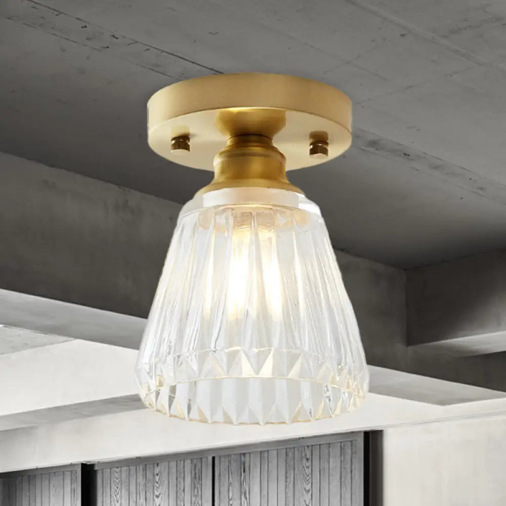 DecorBites™ DecorBites™ Brass Cone Ceiling Light: Industrial Semi Flush Mount with Clear Textured Glass for Living Room