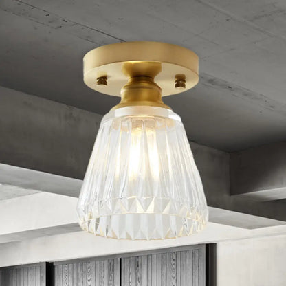 DecorBites™ DecorBites™ Brass Cone Ceiling Light: Industrial Semi Flush Mount with Clear Textured Glass for Living Room