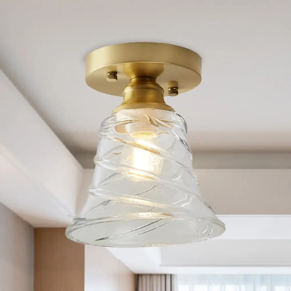 DecorBites™ DecorBites™ Brass Cone Ceiling Light: Industrial Semi Flush Mount with Clear Textured Glass for Living Room