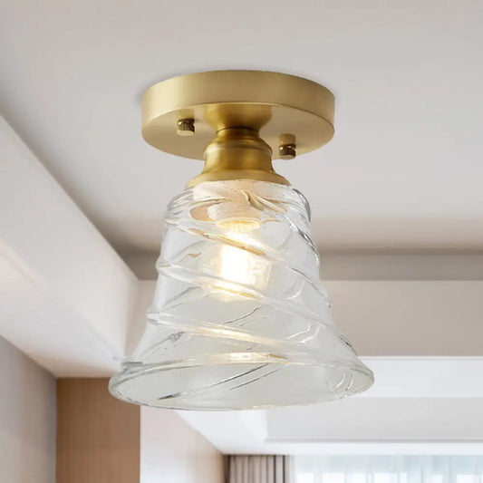 DecorBites™ DecorBites™ Brass Cone Ceiling Light: Industrial Semi Flush Mount with Clear Textured Glass for Living Room