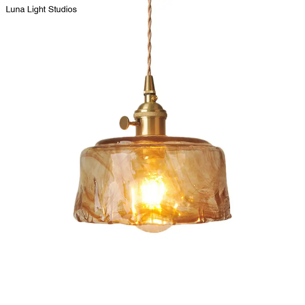 Brass Cone/Cube Coffee Cloud Glass Single-Bulb Pendant Light for Farmhouse Décor