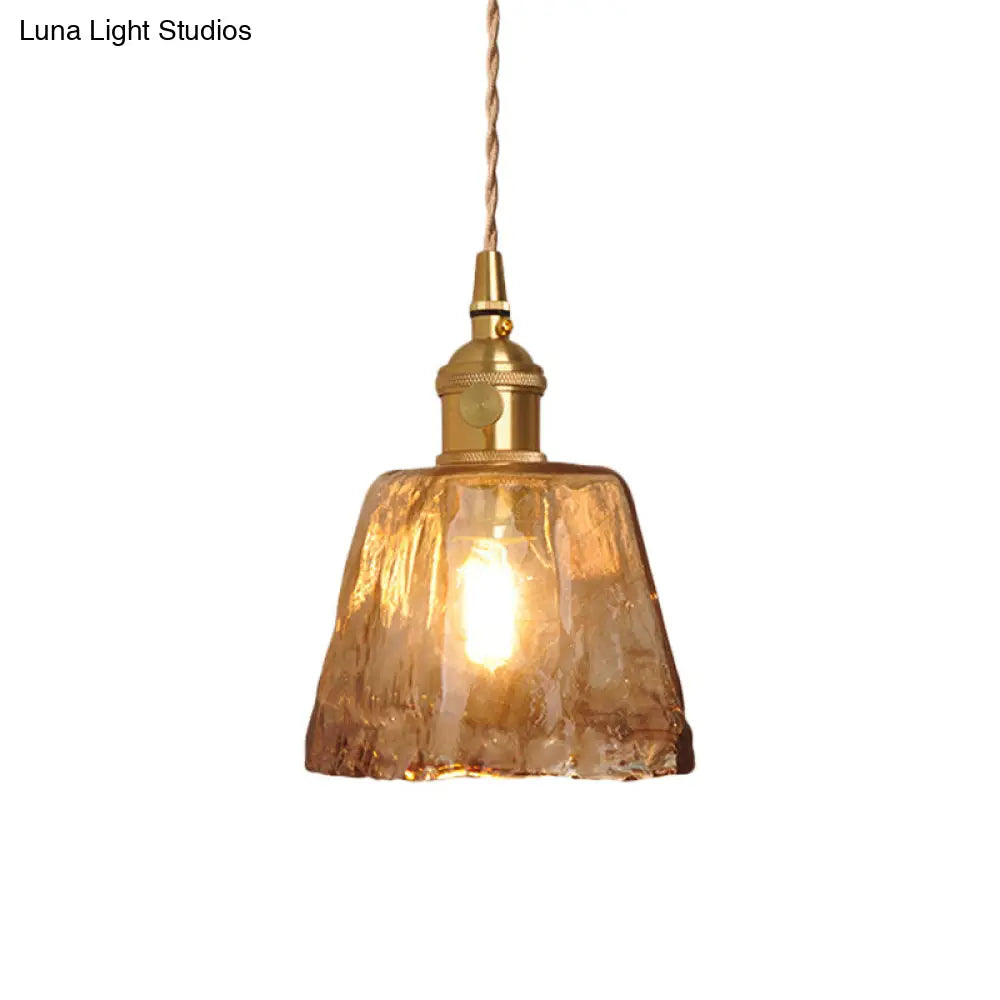 Brass Cone/Cube Coffee Cloud Glass Single-Bulb Pendant Light for Farmhouse Décor