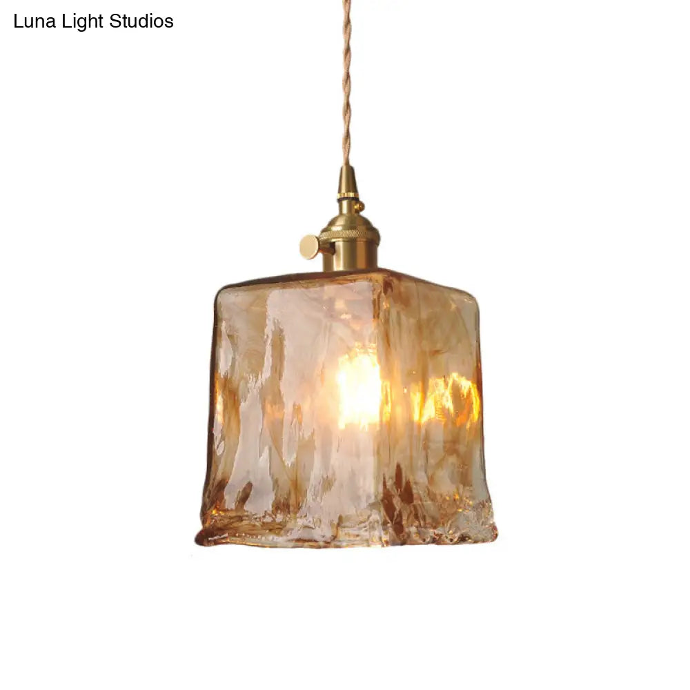 Brass Cone/Cube Coffee Cloud Glass Single-Bulb Pendant Light for Farmhouse Décor