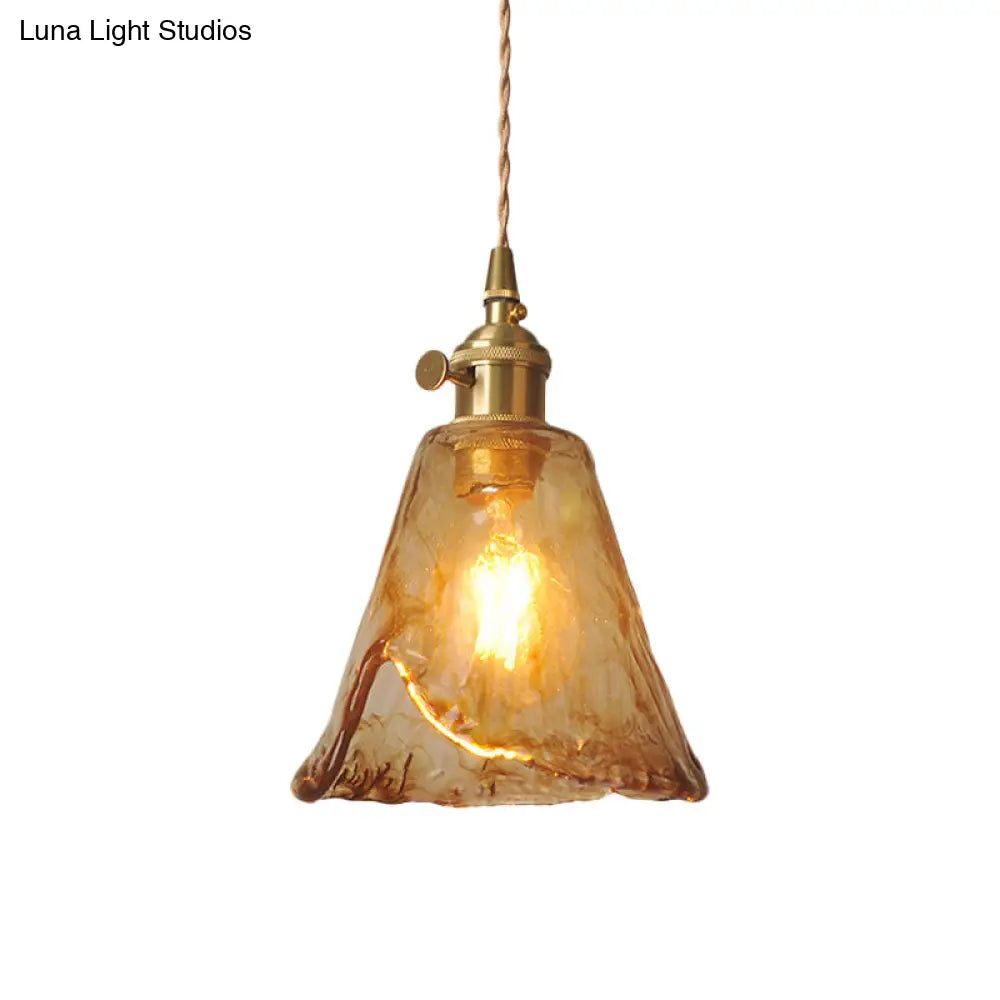 Brass Cone/Cube Coffee Cloud Glass Single-Bulb Pendant Light for Farmhouse Décor