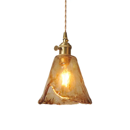 Brass Cone/Cube Coffee Cloud Glass Single-Bulb Pendant Light for Farmhouse Décor