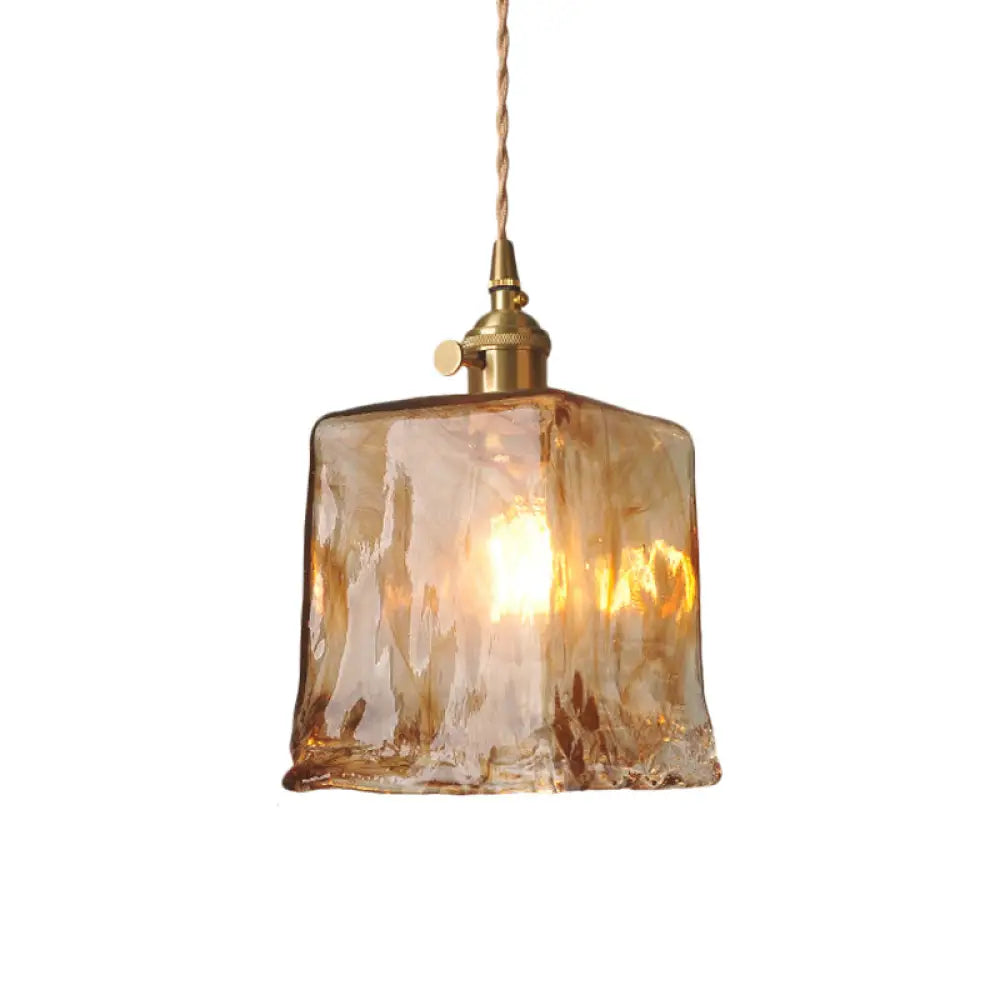 Brass Cone/Cube Coffee Cloud Glass Single-Bulb Pendant Light for Farmhouse Décor