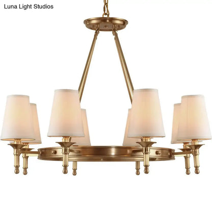 Brass Cone Hanging Ceiling Light - Minimalist Fabric Chandelier for Dining Room