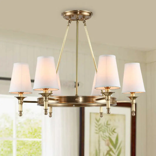 Brass Cone Hanging Ceiling Light - Minimalist Fabric Chandelier for Dining Room