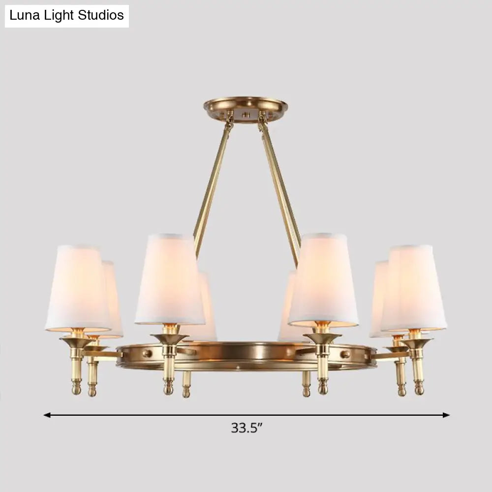 Brass Cone Hanging Ceiling Light - Minimalist Fabric Chandelier for Dining Room