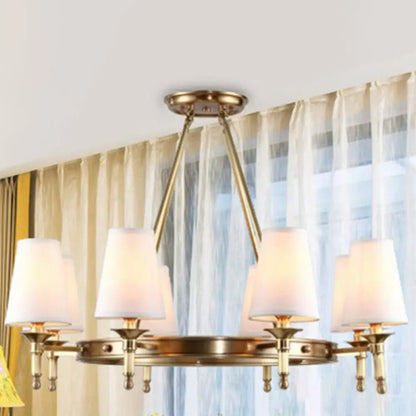 Brass Cone Hanging Ceiling Light - Minimalist Fabric Chandelier for Dining Room
