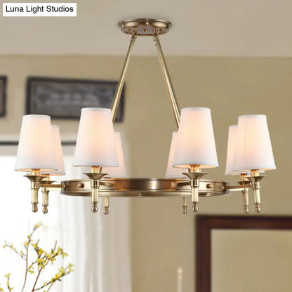 Brass Cone Hanging Ceiling Light - Minimalist Fabric Chandelier for Dining Room