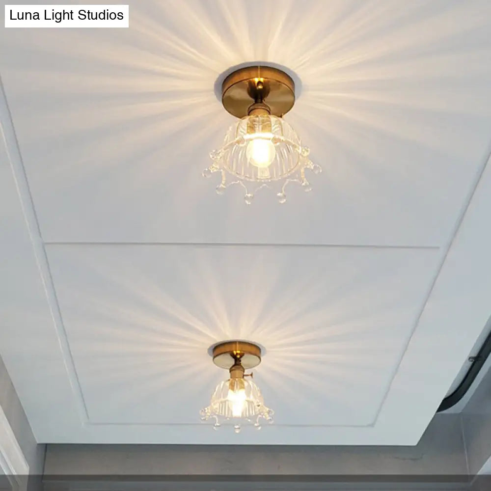 DecorBites™ DecorBites™ Brass Crown 1 Light Ceiling Light with Clear Stripes Glass Shade - Contemporary Aisle Lighting Fixture