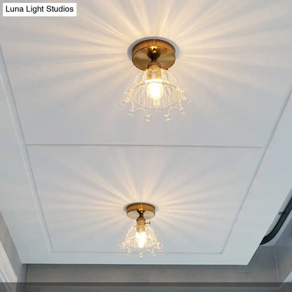 DecorBites™ DecorBites™ Brass Crown 1 Light Ceiling Light with Clear Stripes Glass Shade - Contemporary Aisle Lighting Fixture