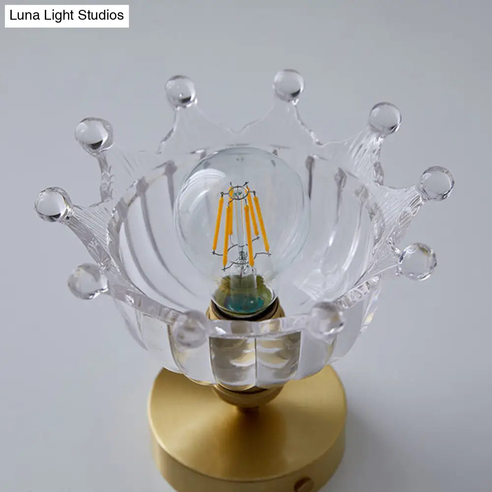 DecorBites™ DecorBites™ Brass Crown 1 Light Ceiling Light with Clear Stripes Glass Shade - Contemporary Aisle Lighting Fixture