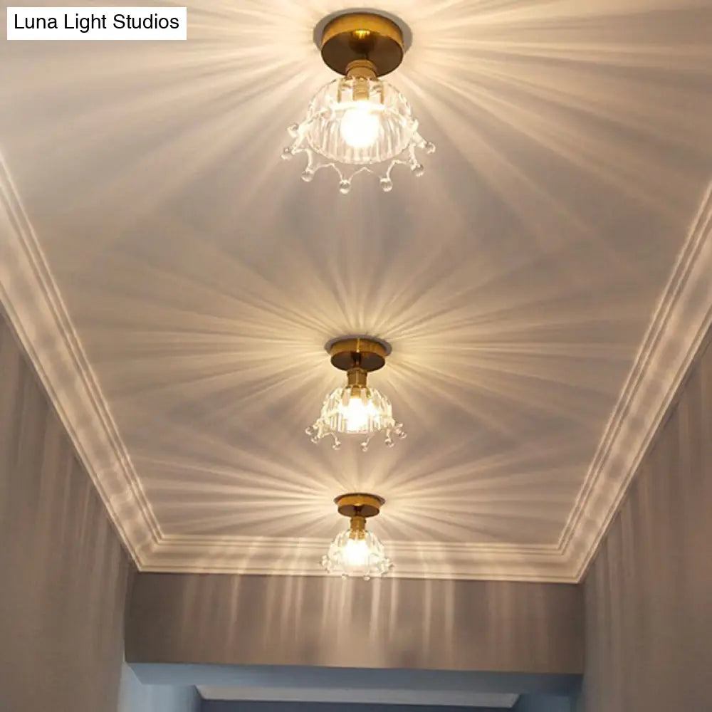 DecorBites™ DecorBites™ Brass Crown 1 Light Ceiling Light with Clear Stripes Glass Shade - Contemporary Aisle Lighting Fixture