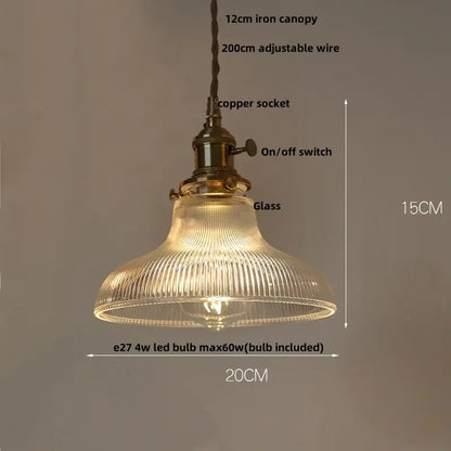 Vintage-style pendant lights with ribbed clear glass led shade and brass finish for dining room decorbites lighting