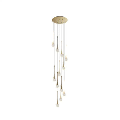 Brass Crystal Cone Pendant Light Set with Long LED Cascade - Perfect for Stairwell