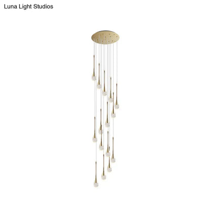 Brass Crystal Cone Pendant Light Set with Long LED Cascade - Perfect for Stairwell